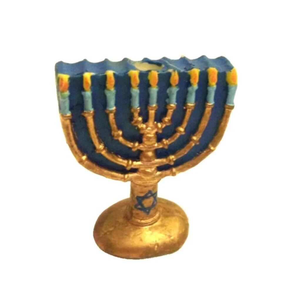 Menorah Silver Blue White Enamel Inlays + Ceamic Decoration Hanukkah Chanukah